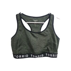 Torrid Active Sports Bra Size 2 2X Olive Green Heathered Racerback Logo Band